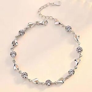 POMOiii 925  Silver Color Zircon Love Heart Shaped Bracelets Crystals For Women Valentines Gift Wedding Party Cute Jewelry