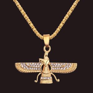 Vintage Jewelry Ornament Gold Color Hip Hop Faravahar Ahura Mazda Pendant Necklaces Male Vintage Zoroastrianism Necklace Jewelry Men