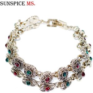 sunspicems jewelry SUNSPICEMS Retro Gold Color Turkish Bracelet for Women Ethnic Wedding Jewelry Full Rhinestone Charm Bracelet Bohemia Bridal Gift