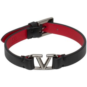 Valentino Garavani Black VLogo Signature Leather Bracelet  - 0SM NERO/ROUGE PUR - Size: UNI - male