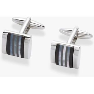 John Lewis Striped Mother of Pearl & Onyx Cufflinks, Silver - Silver - Male