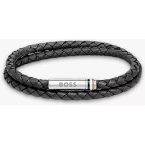 Hugo Boss BOSS Men's Leather Double Braided Bracelet - Black - Male