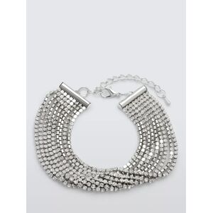John Lewis Multi-Row Diamante Bracelet, Silver - Silver - Female
