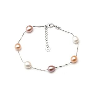 FDCHZQ Bracelets Real Natural Pearl Bracelet For Women,Freshwater Pearl Chain Link Bracelet Jewelry Wedding 925 Silver Charms Bracelet Gift (Color : White color) (Color : Silver_Pink color)
