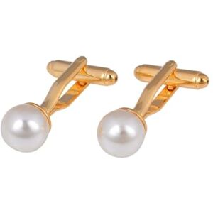 ANAZOZ Cufflinks for Groomsmen Gold,Mens Cufflinks Brass Round with Pearl Cuff Links Gold Cuff Links Mens