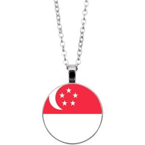 UOMSKTY Singapore Flag Pattern Pendant Necklace - World Flag Series Time Stone Clavicle Chain Necklace Patriotic Charm Couple Jewelry For Men Women,White,45+5Cm