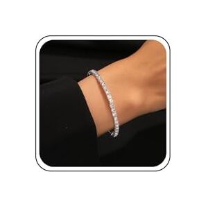 Inateannal Cubic Zirconia Tennis Bracelet Silver Rhinestone Bangle Bracelet Crystal Open Cuff Bracelet Sparkle CZ Bridal Bracelet Jewelry for Women and Girls