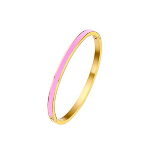 Acttree TSRING Fashion Stainless Colorful Enamel Painted Bracelet For Women Crystal Bangle Wedding Jewelry,pink