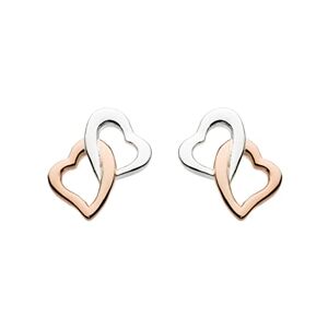 Dew Sterling Silver and 14ct Plated Rose Gold Interlinking Hearts Stud Earrings 4868HP