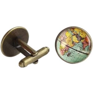 Acruz Men's Shirt Cufflinks Vintage Earth World Map Cufflinks Globe Planet Art Photo Crystal Glass Dome Shirt Cuff Links for Men Personality