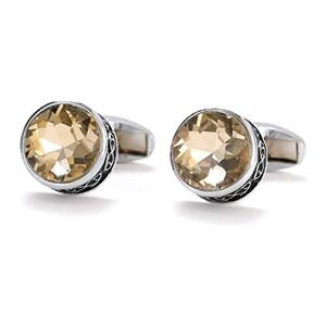 Temkin Cufflinks for Men Brown Crystal Round Formal Dress Shirt Cuff Links Button Wedding Gifts (D Light Grey)