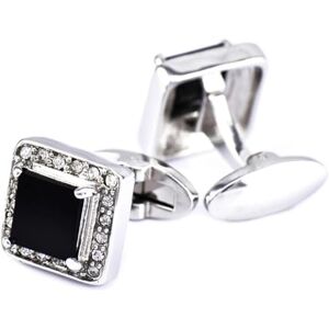 Hokech Business Black Agate Cufflinks With Diamond Sleeve Studs For Men'S French Buttons