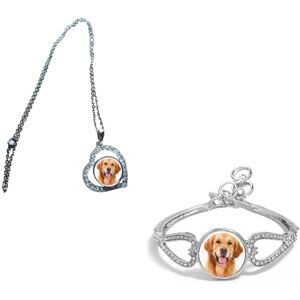 Set Of 2 Golden Retriever Dog Pet Silver Colour Diamante Bracelet And Necklace With Gift Bag