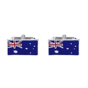 AMDXD Cufflinks Engraving, Australian Flag Cufflinks for Men, Silver Blue Cufflinks for Men for Wedding, Engagement, Valentine's Day, Anniversary, Metal, No cubic zirconia