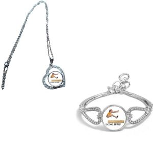 Set Of 2 Female Long Jump Sport Silver Colour Diamante Bracelet And Necklace With Gift Bag