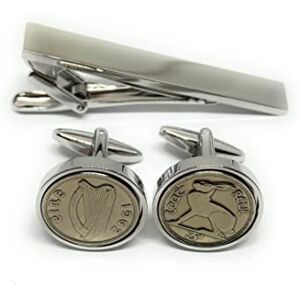 Rstrading Premium 1962 Lucky Irish Threepence 3d for a 62nd Birthday or Anniversary cufflinks Tie clip set