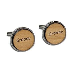 Glam-Real Wood Cufflinks Groom Round Wooden Insert Laser Engraved Cufflinks for the Wedding Party. Goom, Best Man, Father of The Bride