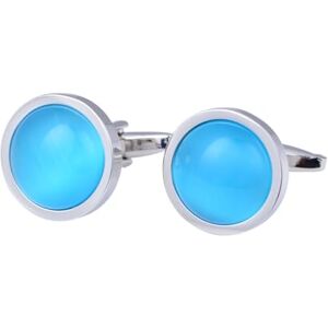 ANAZOZ Cuff Links Men Silver Blue,Men's Cuff Links Brass Round Shaped Cufflink Silver Blue Cufflinks Shirt