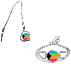 Set Of 2 Pan-Romantic Demi sexual Pride LGBTQ Silver Colour Diamante Bracelet And Necklace With Gift Bag