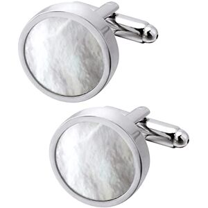 Jonwo Silver Tone Mother of Pearl Men's Cufflinks in Gift Box Round Lady Cuff Links for Business Wedding Anniversary Party (Silver Cufflinks)