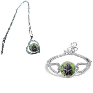 PJ4U Set Of 2 Chimpanzee Wildlife Silver Colour Diamante Bracelet And Necklace With Gift Bag