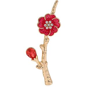 Haoduoo Wedding Brooch Pin Vintage Enamel Plum Flower Brooch Corsage, Elegant Crystal Alloy Floral Pin Gift for Mom, Golden Tone(Color:Red)