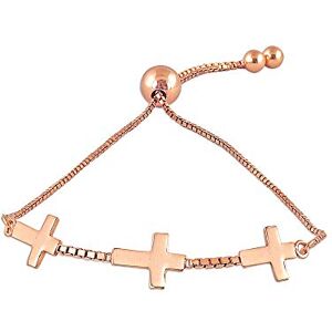 Charmsy Silver Women's Rose Gold Three Cross Adjustable Sliding Bolo Bracelet Rose Gold