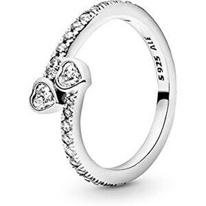 Pandora Moments Women's Sterling Silver Two Sparkling Hearts Cubic Zirconia Ring, Size 60, No Box