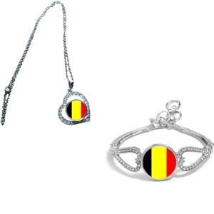 PJ4U Set Of 2 Belgium Silver Colour Diamante Bracelet And Necklace With Gift Bag