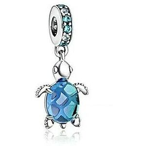 Pandora Passions Sea turtle sterling silver dangle with icy green, bleached aqua blue crystal and peacock Murano glass