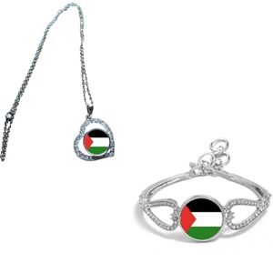 PJ4U Set Of 2 Palestine Silver Colour Diamante Bracelet And Necklace With Gift Bag