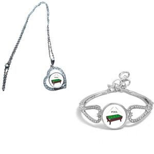 Set Of 2 Pool Sport Games Silver Colour Diamante Bracelet And Necklace With Gift Bag
