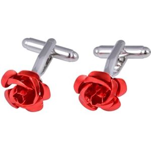 ANAZOZ Men Cufflink Silver Red,Mens Cuff Links Brass Rose Flower Cufflinks for Men Silver Red