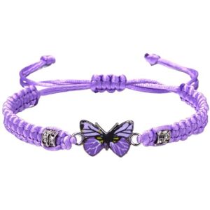 UOMSKTY Colorful Woven Bracelet For Women - Purple Pink Blue Butterfly Adjustable Woven Bangles,Girls Party Beach Birthday Anniversary Wedding Handmade Charm Jewelry Gift,Purple,One Size