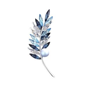 Xingxingdiandeng Brooches for Women, Cubic Zirconias Brooch Pins Elegant Fashionable Leaves Broach Pins Jewelry for Wedding Party Birthday Banquet (Grey : Blue, Size : OneSize)