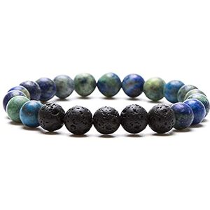 YJHQSS Chakra Bracelets For Women, Natural Blue Lapis Stone Chakra Bracelets Fashion Black Lava Charm Beaded Bracelet Elastic Energy Gemstone Bangles Balance Yoga Jewelry For Women Men