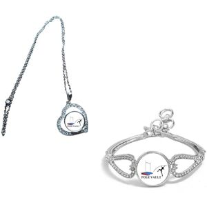 Set Of 2 Female Pole Vault Sport Silver Colour Diamante Bracelet And Necklace With Gift Bag