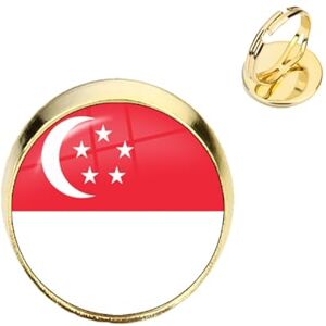 Cernomal Singapore Flag Adjustable Ring - Geometric glass Cabochon Picture Art Round Open Thumb Finger Ring For Women, Teen Girls Unisex Jewelry Birthday Gift,yellow,18MM