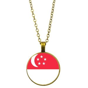 GONMFKM Fashion Singapore Flag Pattern Pendant Necklace - World Flag Series Time Stone Clavicle Chain Necklace Patriotic Charm Couple Jewelry For Men Women,Yellow,45+5Cm