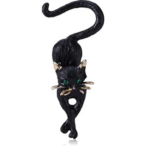 Shoukaii Brooch for Women's Cat Animal Brooch Black Enamel Metal Crystal Cat Brooch