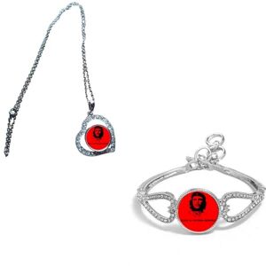 PJ4U Set Of 2 Cuba Che Guevara Red Silver Colour Diamante Bracelet And Necklace With Gift Bag