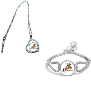 PJ4U Set Of 2 Dressage Event Horse Games Sport Event Silver Colour Diamante Bracelet And Necklace With Gift Bag