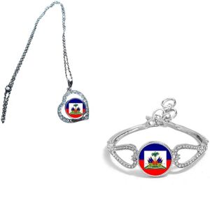 PJ4U Set Of 2 Haiti Silver Colour Diamante Bracelet And Necklace With Gift Bag