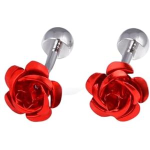 ANAZOZ Cufflinks for Men Wedding Silver Red,Cuff Links Brass Rose Flower Cuff Links Mens Silver Red