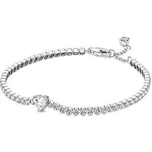 Pandora Timeless Heart sterling silver tennis bracelet with clear cubic zirconia, 18