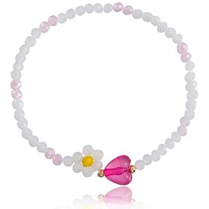 GodlSoon Personalized Bracelet,Women's Personality Bracelet Heart Flower Shape Imitation Crystal Beaded Chain Bracelets Ladies Girls Birthday Jewelry (Color : Pink)