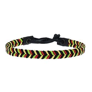 BDM Men's or Women's Reggae Braided Wire Bracelet in Red and Black, Yellow, Green with Adjustable Brown Leather Closure, Unisex., One Size, Leather