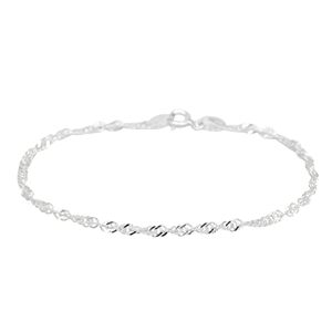 Kualitas Genuine 925 Sterling Silver 2.4mm Twisted Curb Singapore Chain Bracelet (8.5)