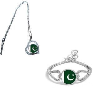 PJ4U Set Of 2 Pakistan Silver Colour Diamante Bracelet And Necklace With Gift Bag