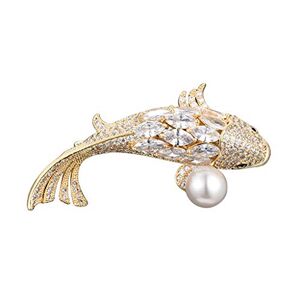 Haoduoo Pin Jewelry Gifts for Women Lucky Fish Crystal Brooch Pin Crystal Brooch Crystal Jewelry Women's Brooches and Pins Brooches & Pins (Color : Gold)